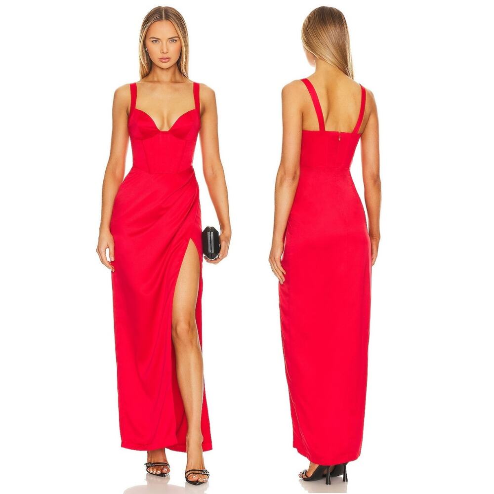 NBD Elodie Gown Maxi Dress Corset Bustier Satin Gala Red Sexy Elegant Classy XXS